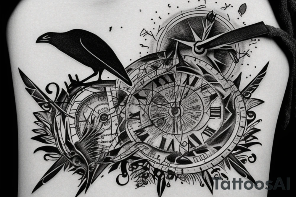 pyramid, clock, crows time tattoo idea