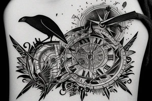 pyramid, clock, crows time tattoo idea