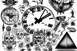 pyramid, clock, crows time tattoo idea