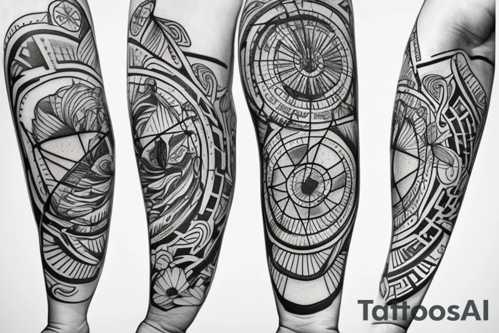 Rosa de los vientos con reloj de arena y mapa tattoo idea