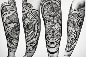 Rosa de los vientos con reloj de arena y mapa tattoo idea