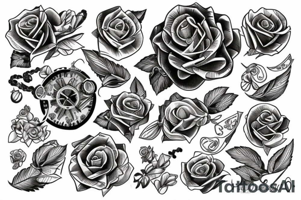 Rosa de los vientos con reloj de arena y mapa tattoo idea