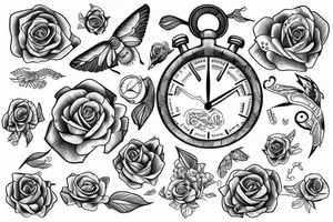 Rosa de los vientos con reloj de arena y mapa tattoo idea