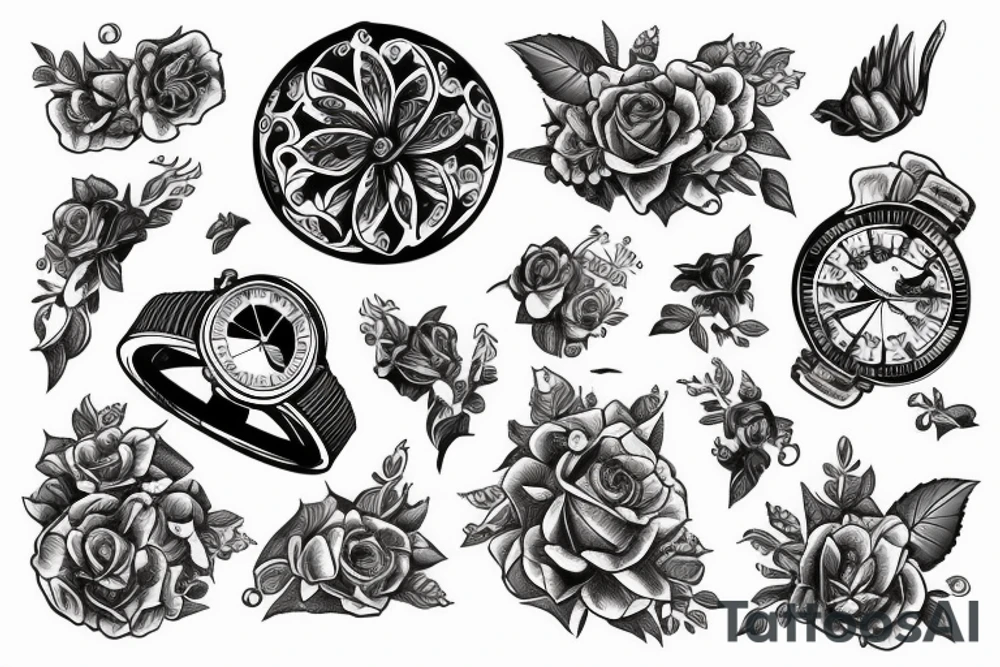 Rosa de los vientos con reloj de arena y mapa tattoo idea