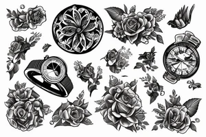 Rosa de los vientos con reloj de arena y mapa tattoo idea