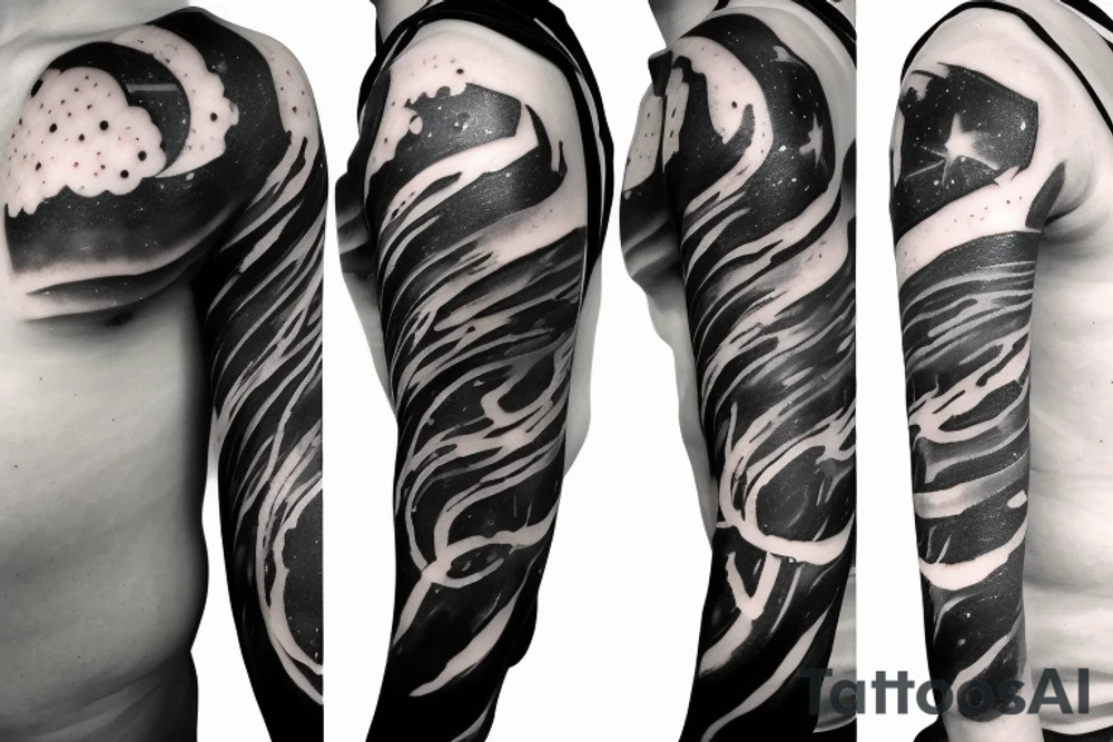 A humanoid cosmic entity has pieced themselves together and found beauty in the universe tattoo idea