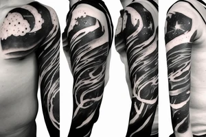 A humanoid cosmic entity has pieced themselves together and found beauty in the universe tattoo idea