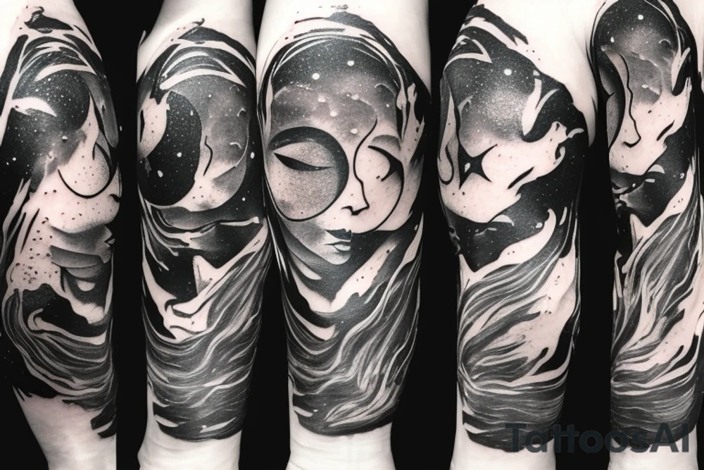A humanoid cosmic entity has pieced themselves together and found beauty in the universe
left forearm tattoo idea