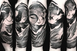 A humanoid cosmic entity has pieced themselves together and found beauty in the universe

left forearm tattoo idea