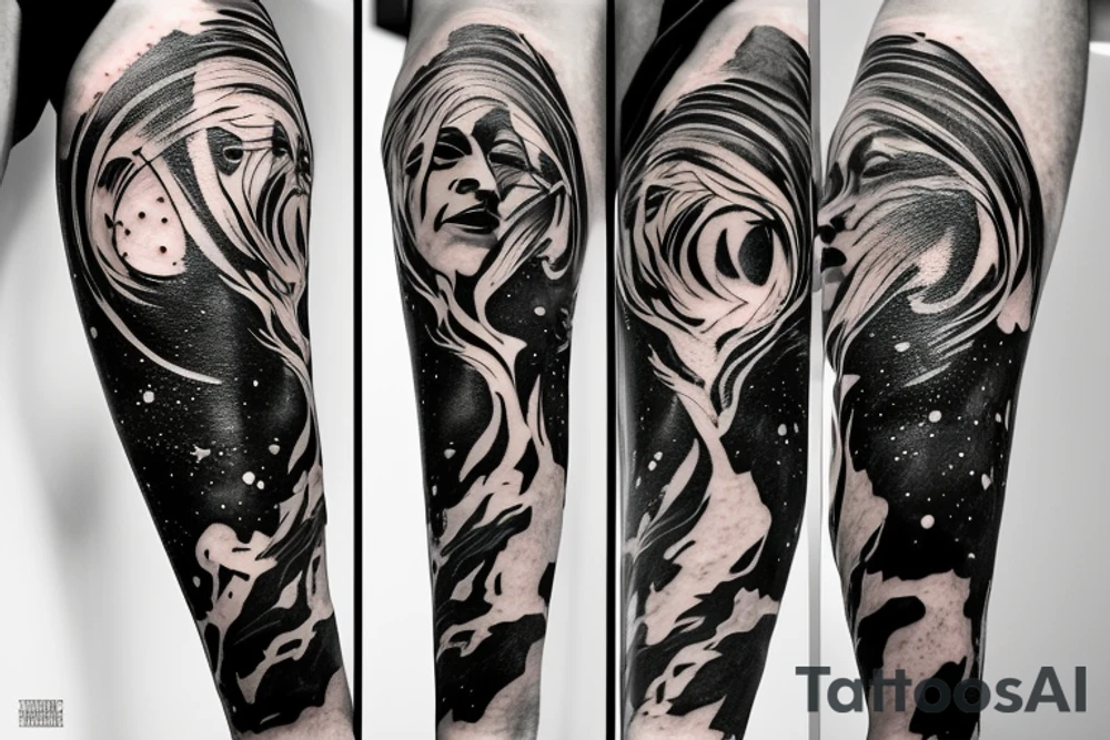 A humanoid cosmic entity has pieced themselves together and found beauty in the universe
left forearm tattoo idea