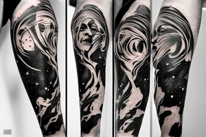 A humanoid cosmic entity has pieced themselves together and found beauty in the universe

left forearm tattoo idea