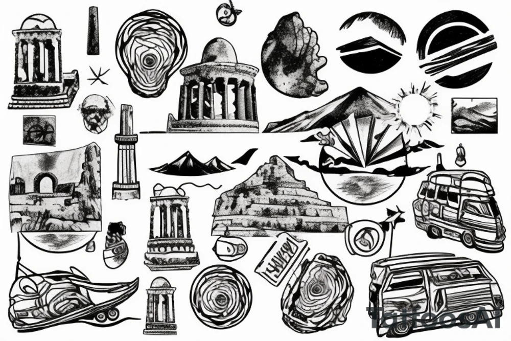 Stamp landscape in greece tattoo idea