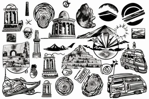Stamp landscape in greece tattoo idea