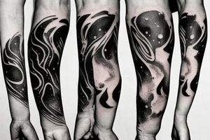 A humanoid cosmic entity has pieced themselves together and found beauty in the universe

lower left forearm, small tattoo idea