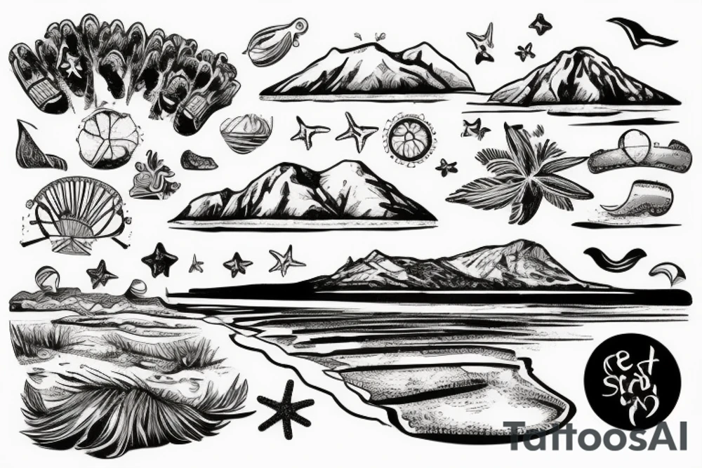 Stamp landscape of a beach in Crete greece tattoo idea