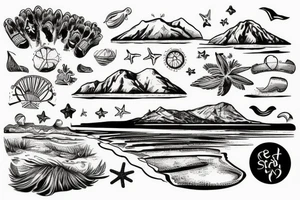 Stamp landscape of a beach in Crete greece tattoo idea