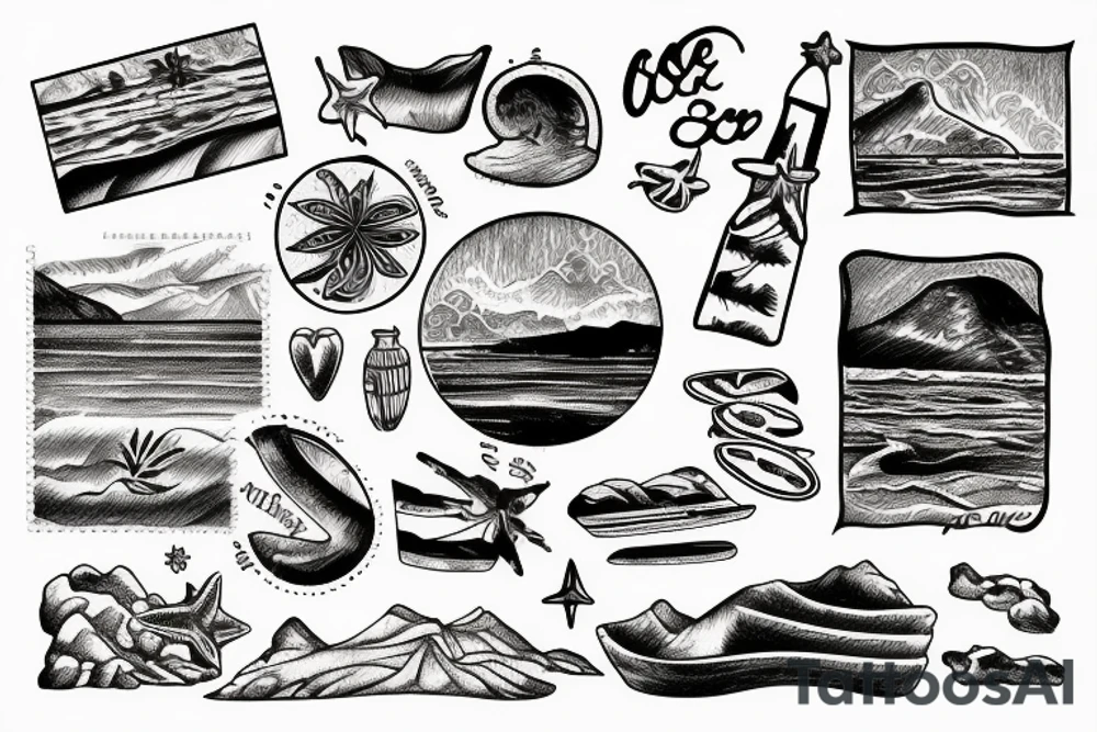 Stamp landscape of a beach in greece tattoo idea