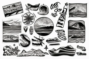 Stamp landscape of a beach in greece tattoo idea