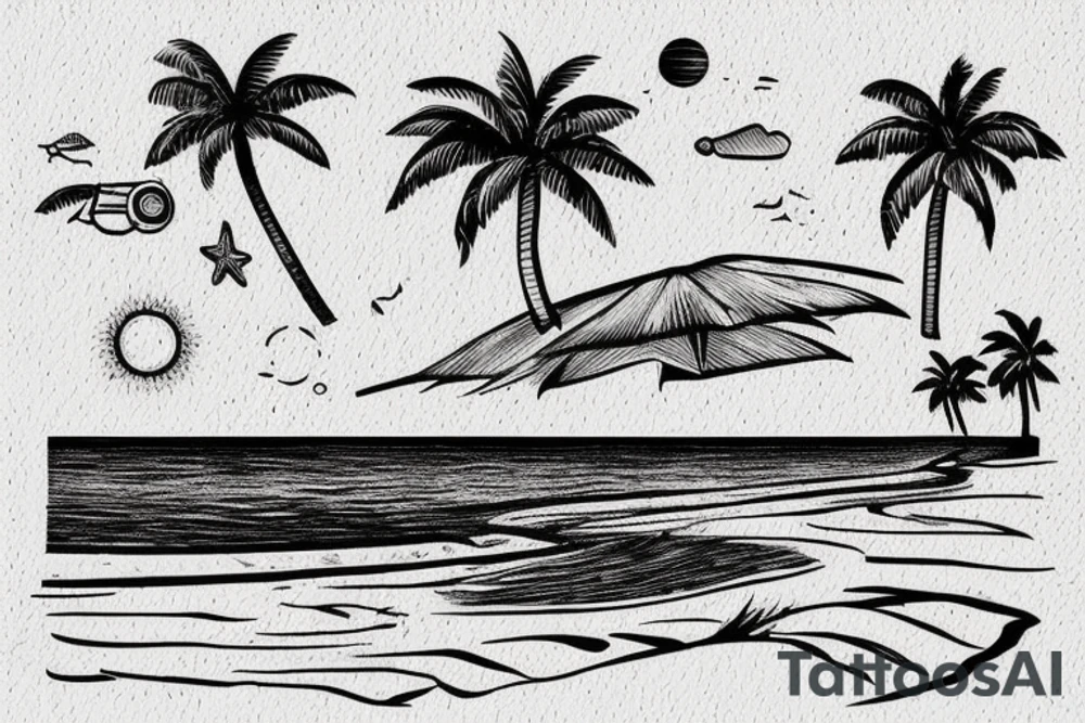 Simple Stamp landscape of a beach in greece tattoo idea