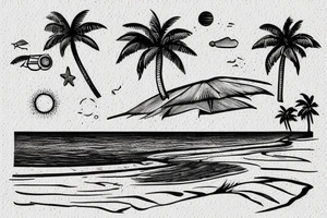 Simple Stamp landscape of a beach in greece tattoo idea