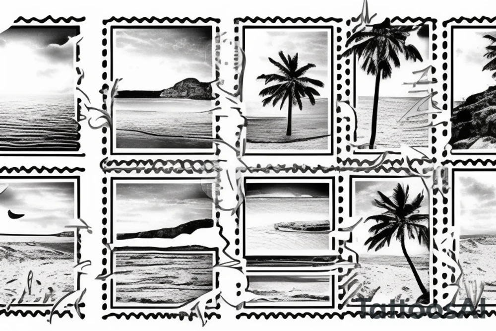 Simple Stamp landscape of a beach in greece tattoo idea