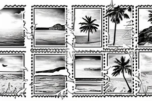 Simple Stamp landscape of a beach in greece tattoo idea
