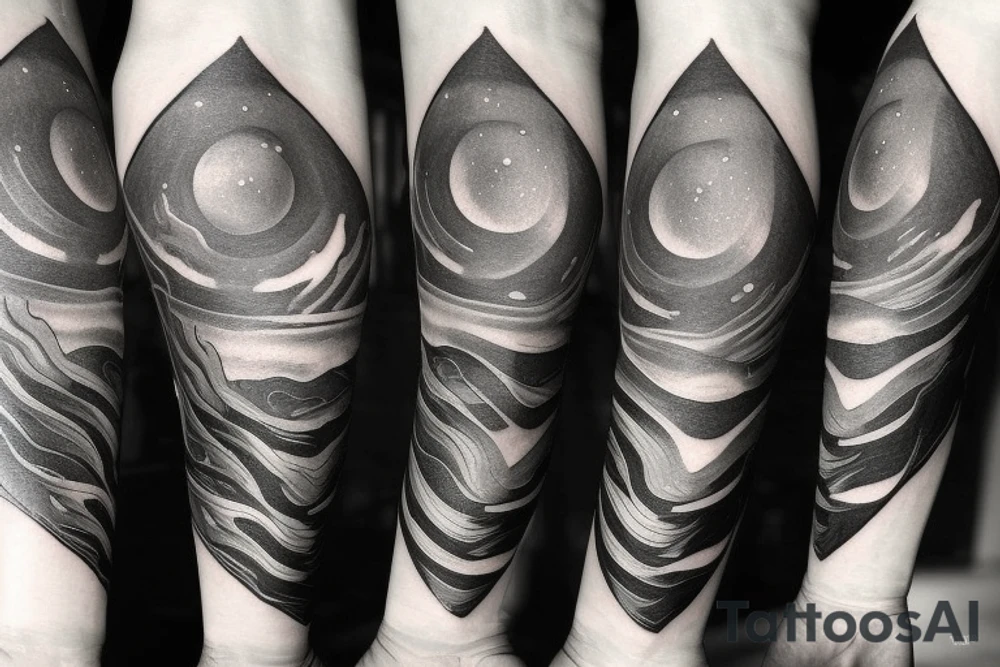 A humanoid cosmic entity has pieced themselves together and found beauty in the universe
calm waters and calm winds are here

left forearm small tattoo idea