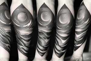 A humanoid cosmic entity has pieced themselves together and found beauty in the universe
calm waters and calm winds are here

left forearm small tattoo idea