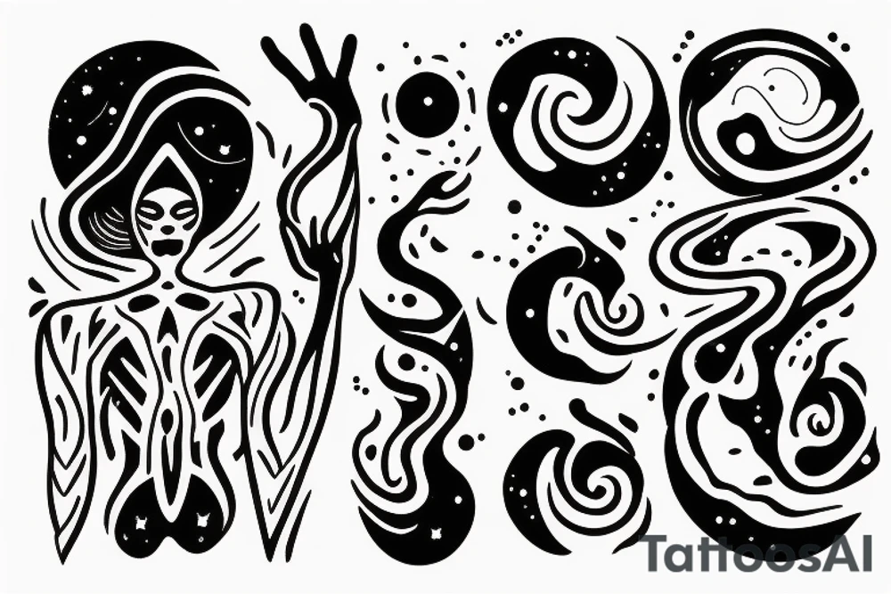 small forearm tattoo
A humanoid cosmic entity has pieced themselves together and found beauty in the universe
calm waters and calm winds are here tattoo idea