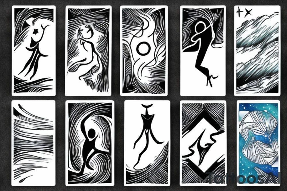 PLAYING CARD SIZED 
A humanoid cosmic entity has pieced themselves together and found beauty in the universe
calm waters and calm winds are here tattoo idea