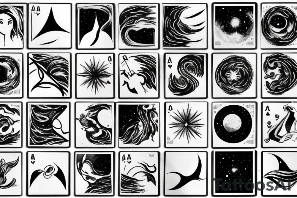 PLAYING CARD SIZED 
A humanoid cosmic entity has pieced themselves together and found beauty in the universe
calm waters and calm winds are here tattoo idea