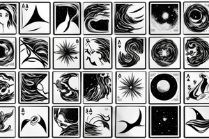 PLAYING CARD SIZED 
A humanoid cosmic entity has pieced themselves together and found beauty in the universe
calm waters and calm winds are here tattoo idea