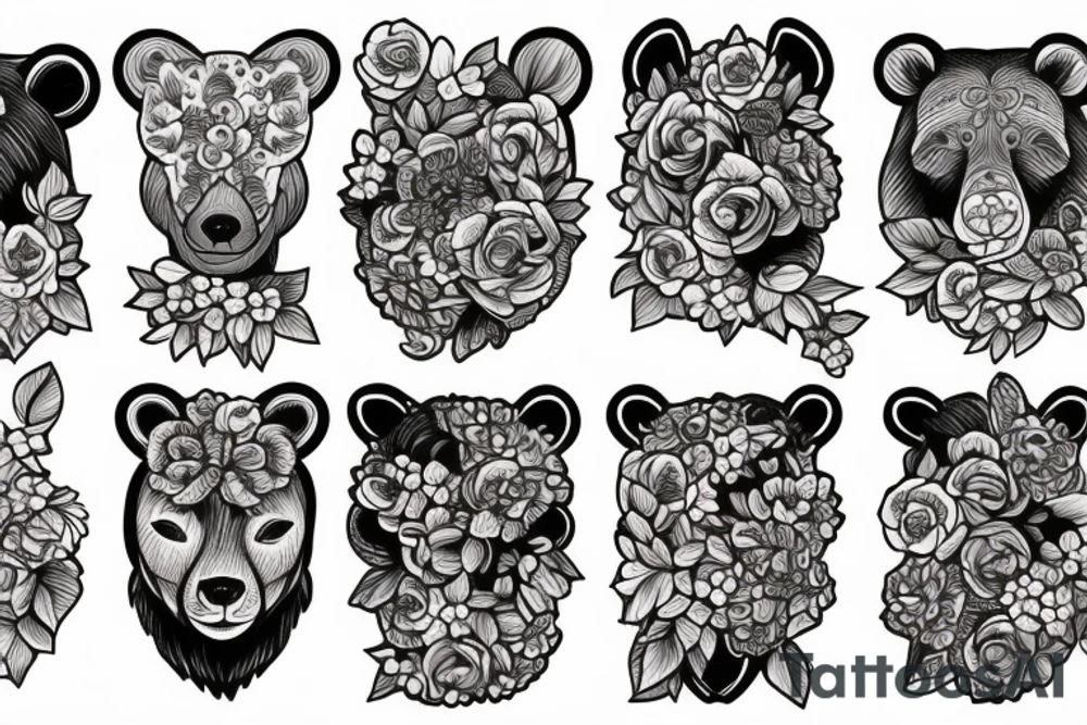 Bear with flowers tattoo idea
