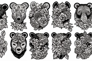 Bear with flowers tattoo idea