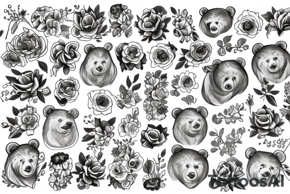 Bear with flowers tattoo idea