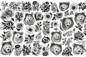 Bear with flowers tattoo idea