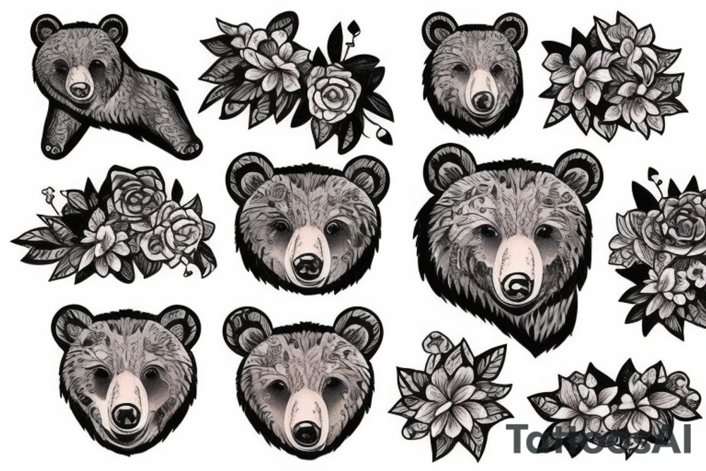 Bear with flowers tattoo idea