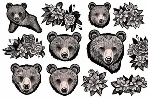 Bear with flowers tattoo idea