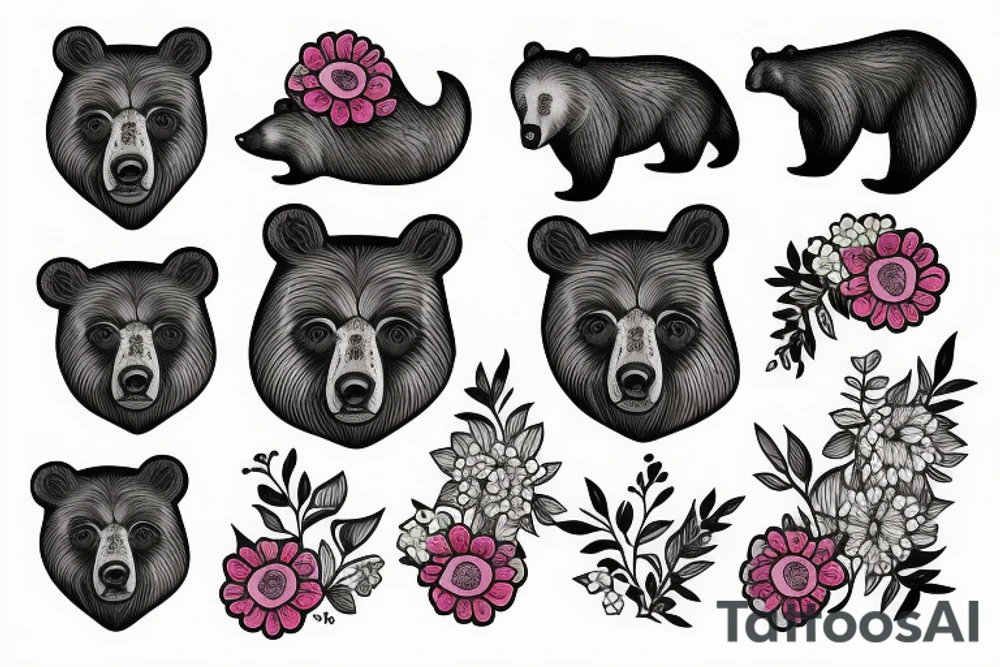 Bear with flowers tattoo idea