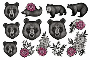 Bear with flowers tattoo idea