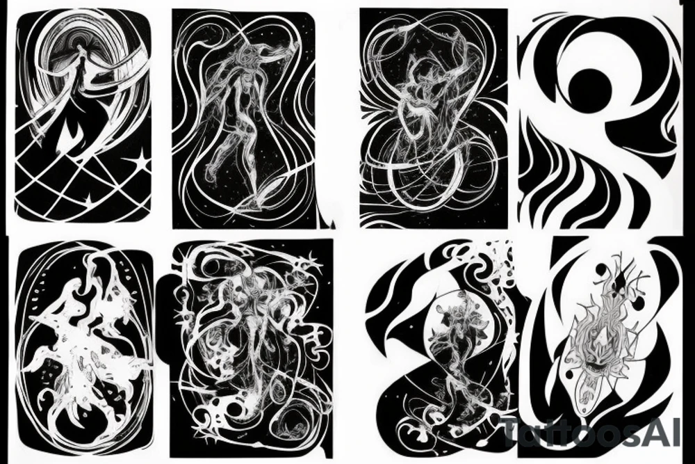 PLAYING CARD SIZED 
A cosmic entity riding the disco waves of the universe attempting to get away from heat death of universe

A humanoid cosmic entity has pieced themselves together and found beauty in the universe tattoo idea