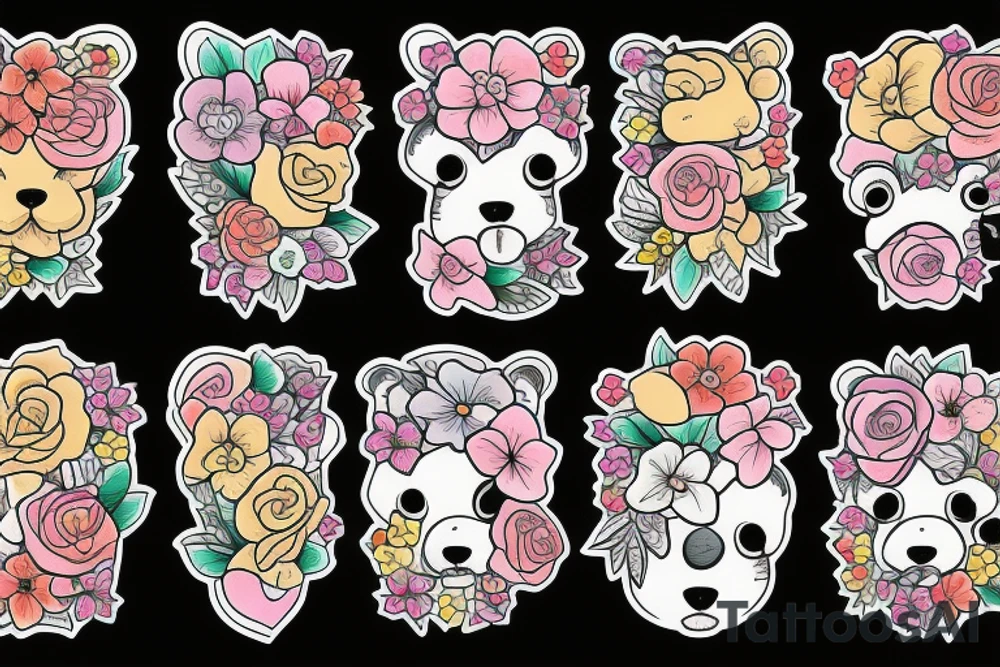 Bear with flowers tattoo idea