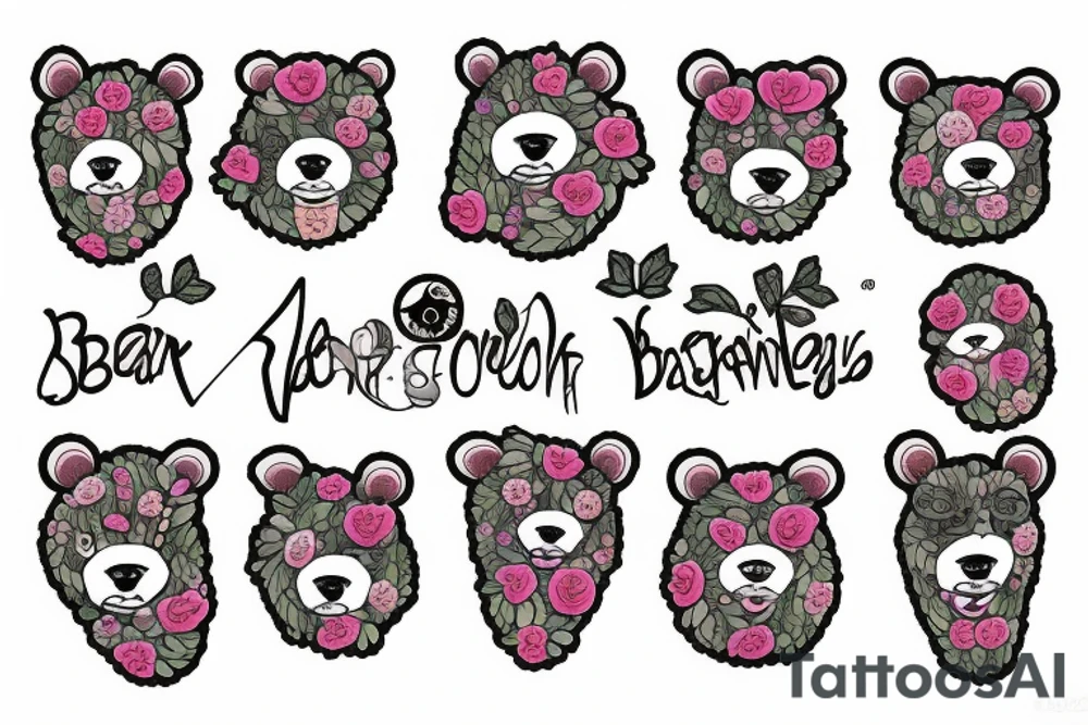 Bear with flowers tattoo idea