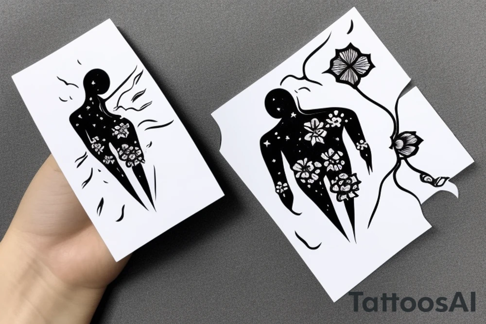 CARD SIZED 

universal flower blossomed into a humanoid cosmic entity tattoo idea