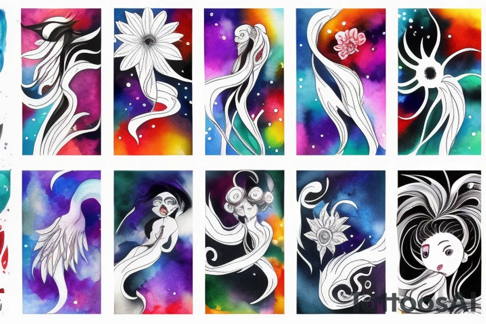 CARD SIZED 

universal flower blossoming into a humanoid cosmic entity tattoo idea