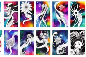 CARD SIZED 

universal flower blossoming into a humanoid cosmic entity tattoo idea