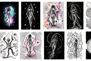 CARD SIZED 

humanoid cosmic entity coming out of a universal flower tattoo idea