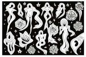 CARD SIZED 

humanoid cosmic entity coming out of a still blossoming universal flower tattoo idea
