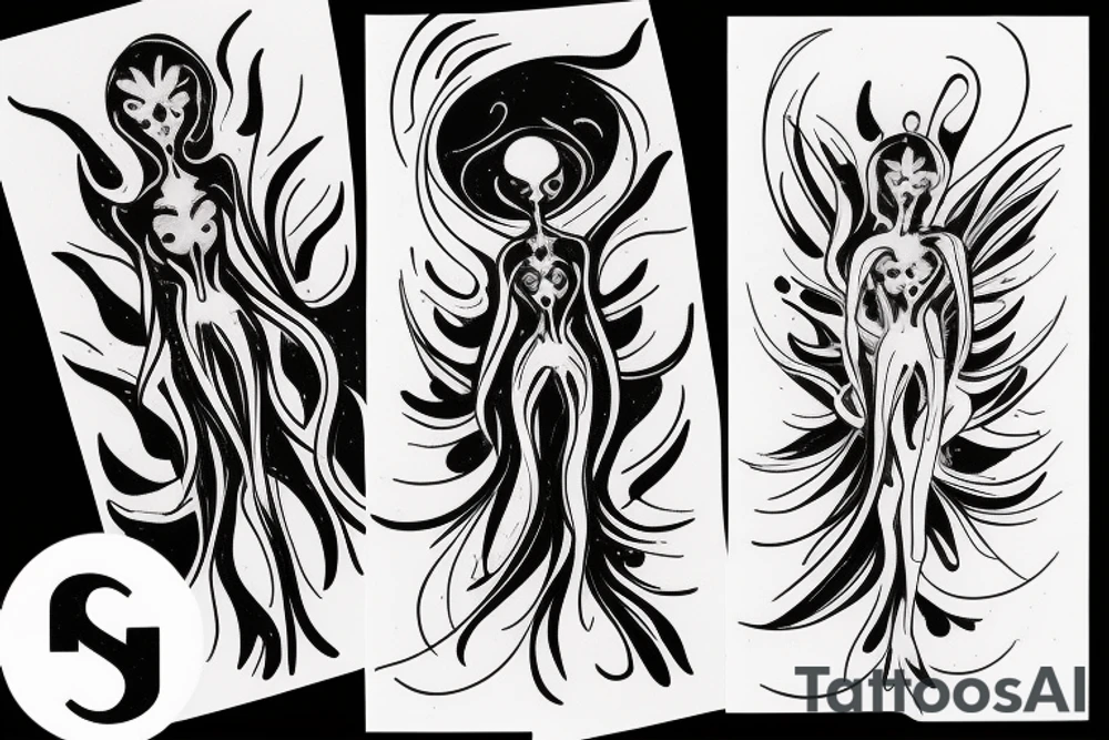 CARD SIZED
humanoid cosmic entity coming out of a still blossoming flower tattoo idea