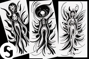CARD SIZED 

humanoid cosmic entity coming out of a still blossoming flower tattoo idea